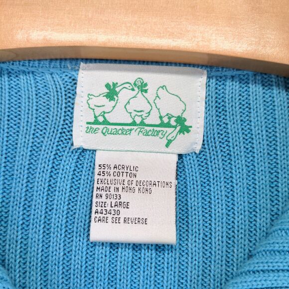 The Quacker Factory Sweater Womens Large Blue Full Zip Ribbed Knit Short Sleeve - Picture 9 of 12